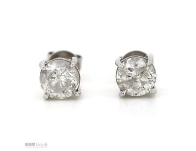 14K WHITE GOLD, 2.08CT TDW DIAMOND, SOLITAIRE STUD...