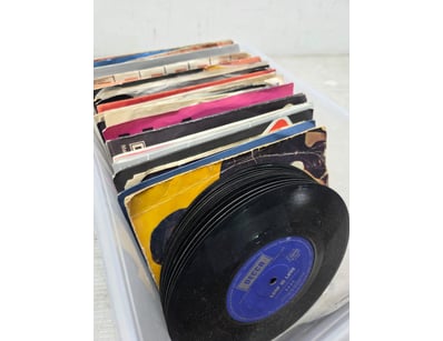 Vintage vinyl record collection, 7-inch singles. R...