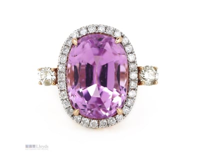 14K ROSE GOLD, 17.54CT KUNZITE AND DIAMOND, HALO C...