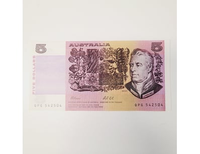 AUSTRALIAN $5 BANKNOTE,  R2I3L (VUNC) LAST PREFIX ...