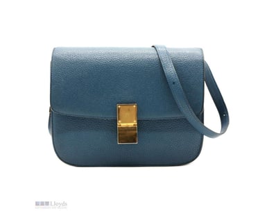 CELINE BLUE LEATHER MEDIUM CLASSIC BOX SHOULDER BA...
