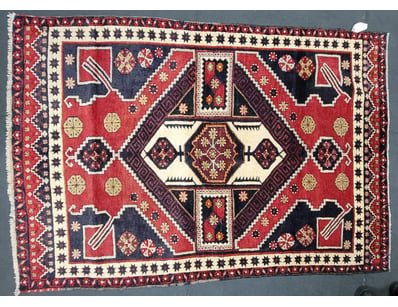 TURKISH HANDMADE KAZAK RUG WITH GEOMETRIC MEDALLIO...