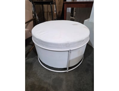 Ottoman, round, white metal frame, white finish up...