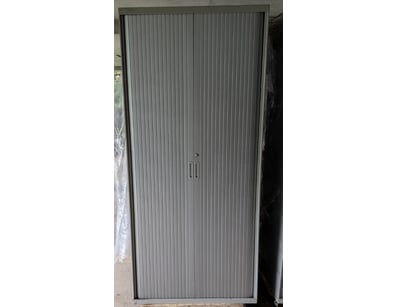 Vertical tambour door cabinet in grey/charcoal fin...
