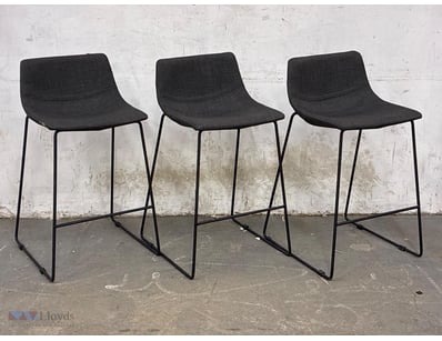 Bar stools, black metal frame, grey upholstery, qt...