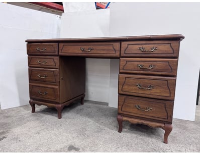 Curved Top Timber Desk, Brass Style Handles,  Dark...