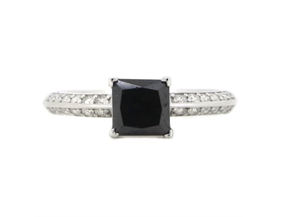 14K WHITE GOLD, BLACK DIAMOND AND DIAMOND, CLASSIC...