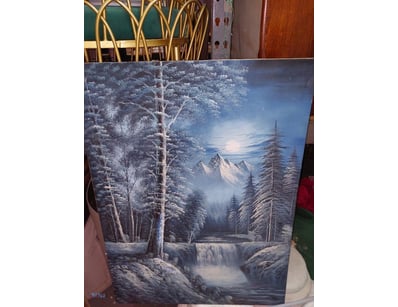 Oil on canvas landscape painting depicting a seren...