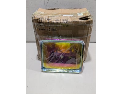 Iridescent glass serving tray with holographic rai...