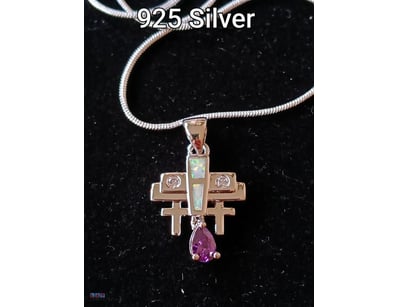 925 SILVER PENDANT WITH CHAIN AND PINK CREATED OPA...