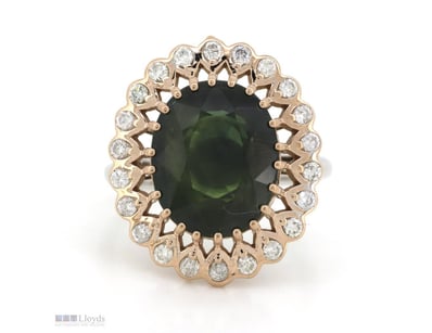 14K ROSE/WHITE GOLD, 10CT GREEN SAPPHIRE AND DIAMO...