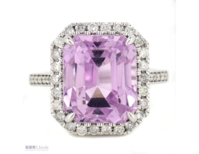 14K WHITE GOLD, KUNZITE AND DIAMOND, HALO RING.   ...