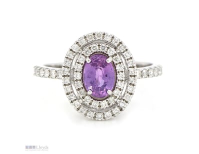 14K WHITE GOLD, PINK SAPPHIRE AND DIAMOND, DOUBLE ...