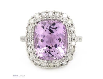 14K WHITE GOLD, 7.22CT KUNZITE AND DIAMOND, COCKTA...