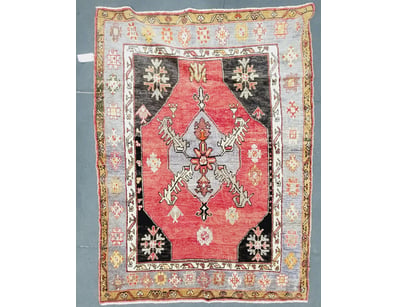 TURKISH ANATOLIAN HAND-KNOTTED WOOL RUG WITH GEOME...