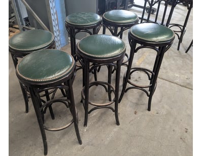 Set of 6 bar stools featuring black-stained timber...
