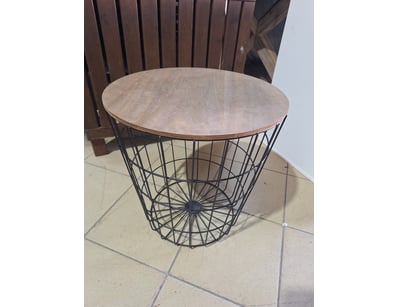 Storage Basket, Timber & Metal Style, Black Finish...