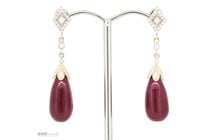 14K Yellow Gold, Ruby And Diamond Drop Earrings.