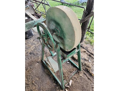 Vintage Grind stone wheel, green, metal constructi...