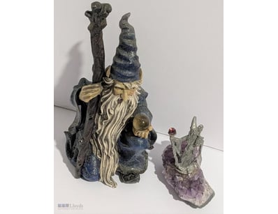 WIZARD FIGURINES, ONE ON AMETHYST GEMSTONE BASE

T...