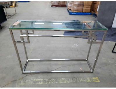 Hall Table With Glass Top, Metal Style, Silver Fin...