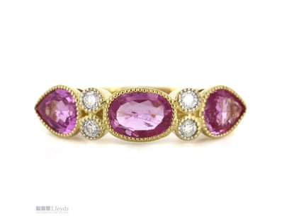 14K YELLOW GOLD, PINK SAPPHIRE AND DIAMOND, DRESS ...