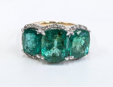 ONE STAMPED 18K YELLOW/ WHITE GOLD EMERALD AND DIA...