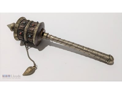 TIBETAN PRAYER WHEEL WITH INLAID COLOURED STONES

...