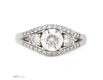 14K WHITE GOLD AND DIAMOND, TRILOGY DRESS RING.   ...