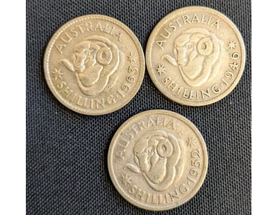 1963, 1946, AND 1952 AUSTRALIAN SHILLING SILVER CO...