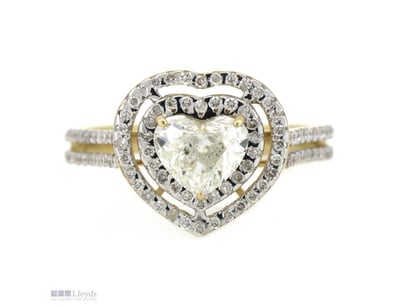 14K YELLOW GOLD, YELLOW DIAMOND AND DIAMOND, DOUBL...