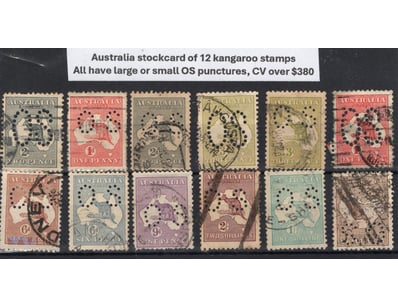 Australia Stockcard Of 12 Kangaroo Stamps, All Hav...