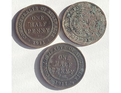 3X 1911 AUSTRALIAN HALF PENNY COIN

488567+31
...