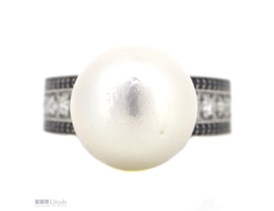 14K WHITE GOLD, WHITE CULTURED SOUTH SEA PEARL AND...