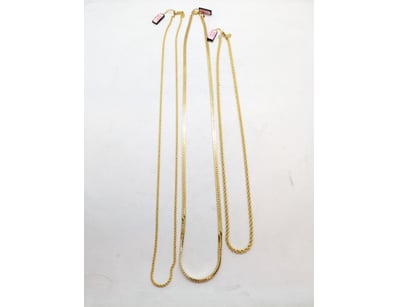 THREE FAUX GOLD CHAIN NECKLACES

Markings: Stamp...