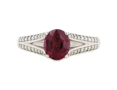14K WHITE GOLD, RHODOLITE GARNET AND DIAMOND, SPLI...