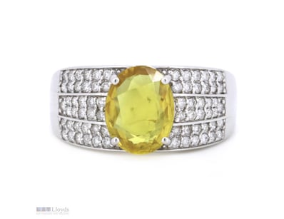 14K WHITE GOLD, YELLOW SAPPHIRE AND DIAMOND, TRIPL...