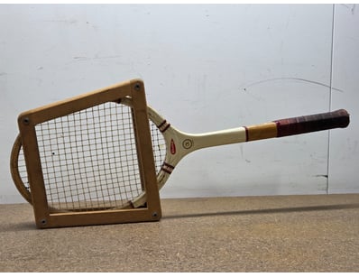 Vintage Dunlop Alpha tennis racket with wooden fra...