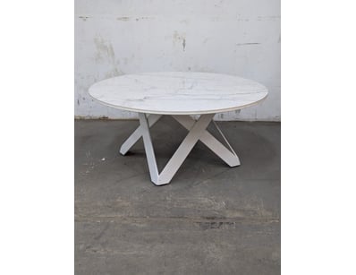 Coffee table, white metal frame, marble style top
...