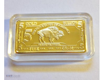 5 GRAM AWESOME USA BUFFALO GOLD PLATED INGOT- FINI...