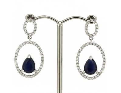 14K WHITE GOLD, BLUE SAPPHIRE AND DIAMOND, DOUBLE ...