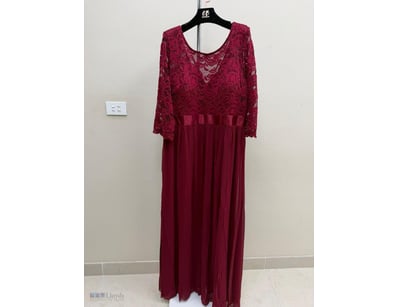 BURGUNDY LACE AND PLEATED EVENING GOWN

Item Size:...
