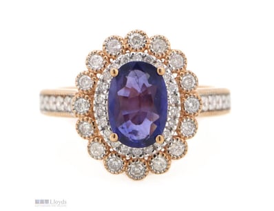 14K ROSE GOLD, 1.34CT CEYLON SAPPHIRE AND DIAMOND,...