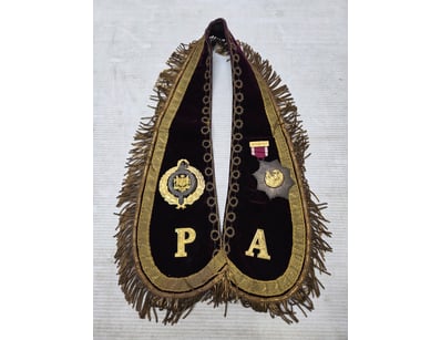 Masonic style regalia comprising an ornate collar....