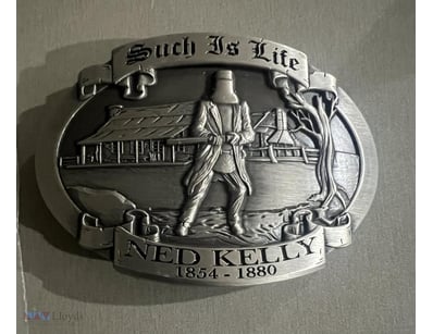 ) NED KELLY ANTIQUE SILVER PLATED LARGE MEDALLION ...
