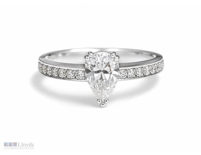 PEAR CUT WHITE DIAMOND 18K WHITE GOLD DOUBLE CLAW ...