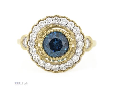 14K YELLOW GOLD, BLUE DIAMOND AND DIAMOND, DRESS R...