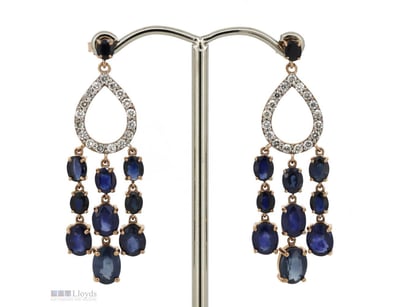 14K ROSE GOLD, BLUE SAPPHIRE AND DIAMOND, CHANDELI...