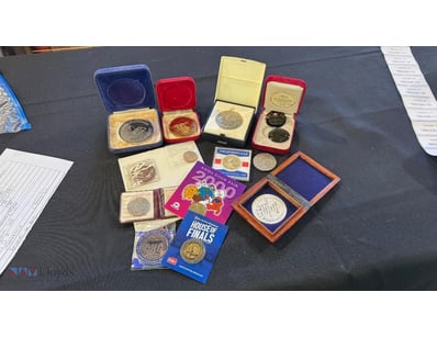 ASSORTED COLLECTION OF MEDALLIONS COINS AND SOUVEN...