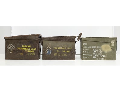 COLLECTION OF THREE MILITARY AMMUNITION BOXES, 7.6...